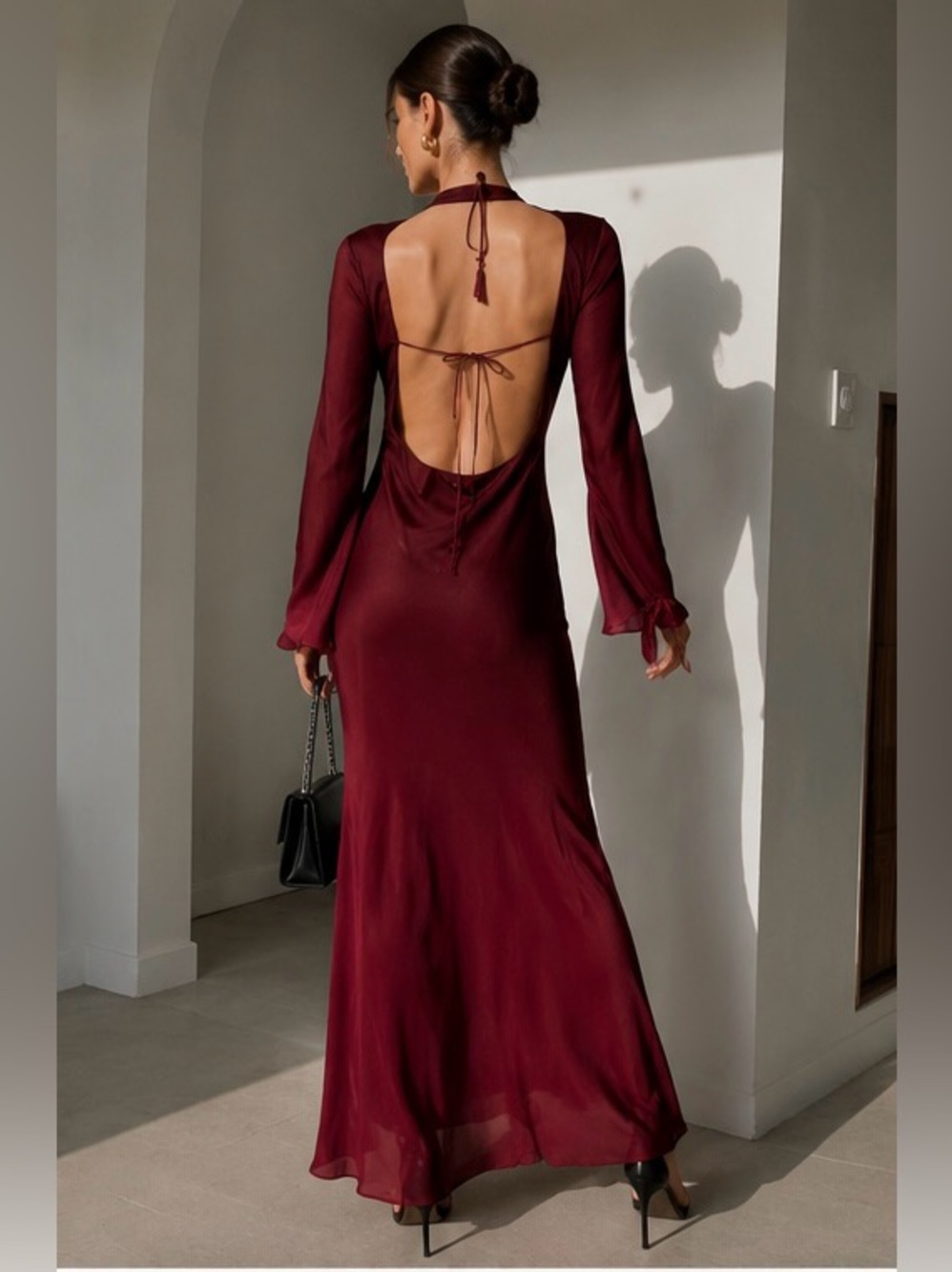 RIXO Couture Kaia Silk Dip Dye Plum Red Open Back Maxi Dress XS UK 8/US4 - Picture 3 of 14